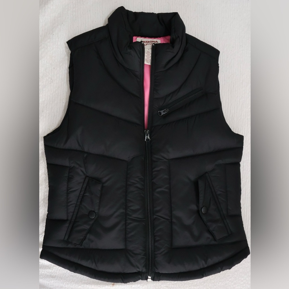 Arizona Jean Company Black Puffer Vest with Pink Lining Inside
